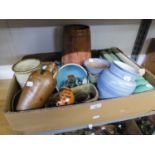 A LARGE QUANTITY OF STUDIO POTTERY; VASES, JUGS, POSIES, PLANTERS, ETC.... (CONTENTS OF 2 BOXES)