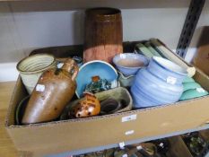 A LARGE QUANTITY OF STUDIO POTTERY; VASES, JUGS, POSIES, PLANTERS, ETC.... (CONTENTS OF 2 BOXES)