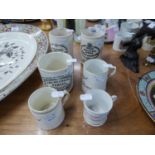 THREE POTTERY ?DUNDEE? MARMALADE JARS AND THREE VICTORIAN CHINA SOUVENIR MUGS ?A PRESENT FROM
