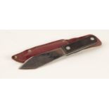 ?PLUMMET MAJOR THROWING KNIFE? with ebony handle and brown leather sheath