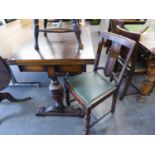 A SET OF FOUR 1930?s OAK DINING CHAIRS WITH SPLAT BACKS, DROP-IN SEATS, ON BULBOUS FRONT SUPPORTS
