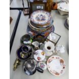 MISCELLANEOUS POTTERY AND CHINA, TWO INCLUDE ORIENTAL WALL PLAQUES (SOME A.F.), A ROYAL CROWN