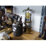 OLD MINORS SAFETY LAMP AND A OLD BLOW TORCH (2)