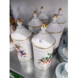 SET OF SIX MODERN LIMOGES CERAMIC CHEMIST JARS WITH LIDS