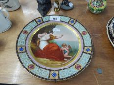 VIENNA PORCELAIN PLAQUE HAND PAINTED WITH CLASSICAL FEMALE FIGURE AND CRYING CHERUB (AS FOUND)