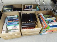 A LARGE QUANTITY OF BOOKS, TO INCLUDE; NOVELS, TRAVEL ETC... (5 BOXES)