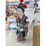 JAPANESE PORCELAIN FIGURE OF A GEISHA, 14" HIGH