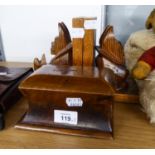 WALNUTWOOD OBLONG MONEY BOX AND A PAIR OF CARVED WOOD DOG BOOKENDS