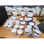 AN ELIZABETHIAN 'BURGUNDY' CHINA COFFEE SERVICE FOR FOUR PERSONS, A NORITAKE 'MONACO' TEA SERVICE