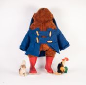 POST-WAR STEIFF MOHAIR AND FELT STANDING FIGURE OF A COCKEREL with green felt tail feathers and