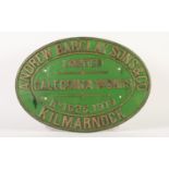 LARGE EARLY TWENTIETH CENTURY CAST BRASS ANDREW BARCLAY SONS AND CO., LOCOMOTIVE OVAL WORKS PLATE,