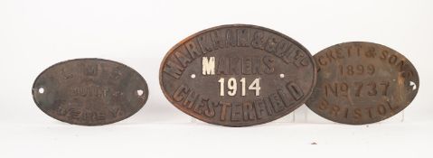 EARLY TWENTIETH CENTURY CAST IRON OVAL LOCOMOTIVE WORKS PLATE 'Markham and Co., Ltd, makers