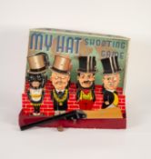 CHAD VALLEY VINTAGE BOXED GAME, My Hat Shooting Game, with four figures with loose tops hats to