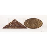 EARLY TWENTIETH CENTURY TRIANGULAR CAST BRASS NASMYTH WILSON AND CO., LTD. LOCOMOTIVE WORKS PLATE