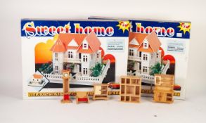 *TWO WOODCRAFT CONSTRUCTION KITS AH-03 to make a small house with garden and picket fence and SIX