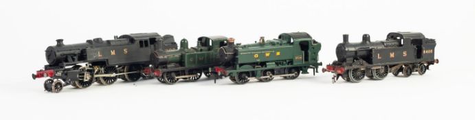 FOUR KIT BUILT 'OO' GAUGE PAINTED METAL MODELS OF TANK LOCOMOTIVES, viz 0-4-2 GWR No. 1436, 0-6-0