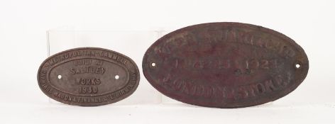 PRE-WAR OVAL CAST IRON KERR STUART AND CO., LTD LOCOMOTIVE WORKS PLATE, London and Stoke No. 4225-