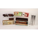 RAKE OF FOUR MADE UP 'OO' GAUGE METAL KITS OF VINTAGE FOUR WHEEL PASSENGER COACHES, brown and orange