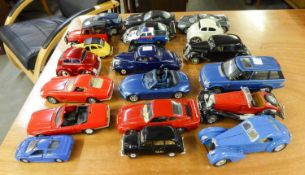 TWENTY APPROXIMATELY 1:24 SCALE DIE CAST MODELS OF CARS AND SPORTS CARS, 1930s and later, includes