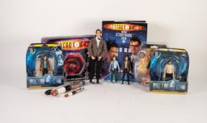 SELECTION OF DOCTOR WHO RELATED FIGIRES AND ITEMS including three mint and boxed The Eleventh Doctor