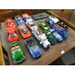 SIXTEEN APPROXIMATELY 1:18 SCALE DIE CAST MODELS OF MODERN SPORTS AND OTHER VEHICLES, includes Motor