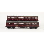 TWO KIT BUILT 'O' GAUGE NON CORRIDOR PASSENGER COACHES in maroon  L.M.S. livery viz all third (