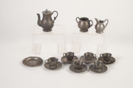 DOLL'S HOUSE ANTIMONY TEA SERVICE FOR SIX, 15 pieces, plus a circular salver, all cast with an