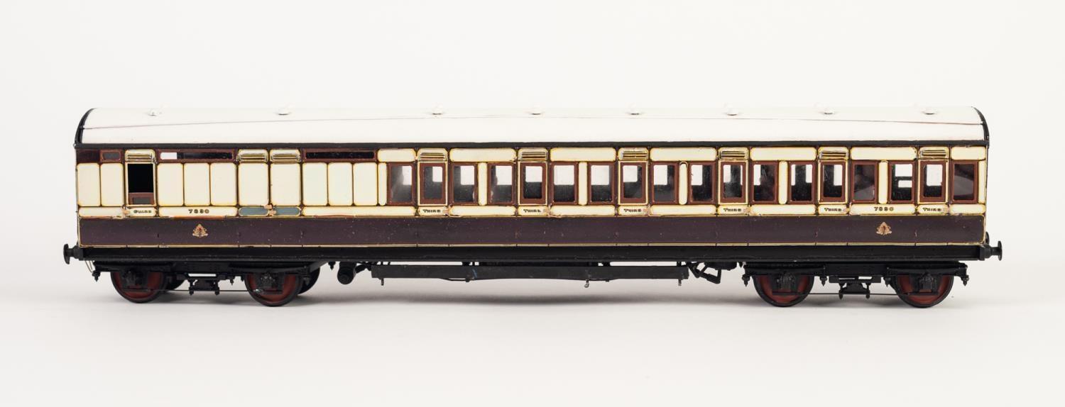 KIT BUILT MODEL 'O' GAUGE  OF AN LNWR nine corridor passenger coach third-brake in brown and cream