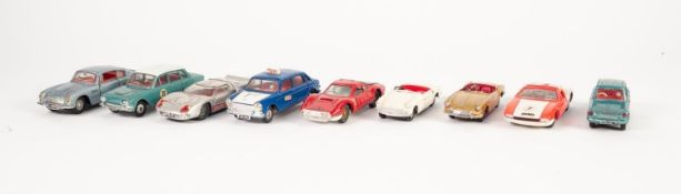 NINE DINKY TOYS SALOON AND SPORTS CARS CIRCA 1960's includes; Aston Martin - metallic grey with