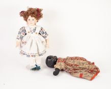 PRE-WAR COMBINED BLACK AND WHITE BABY DOLL, painted composition heads with moulded detail shared