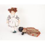 PRE-WAR COMBINED BLACK AND WHITE BABY DOLL, painted composition heads with moulded detail shared