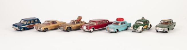 SIX CORGI TOYS SALOON CARS VARIOUS CIRCA LATE 1960's includes; Rover 2000 TC, model No. 275 with