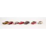 SEVEN CORGI TOYS CIRCA 1960's SPORTS CARS, to include; Lotus Elan S2 hard top, model No. 319, red