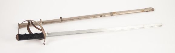 CHILD'S PRE-WAR TOY SWORD with aluminium single edge blade, plated basket hilt, 19 1/2" (49.5cm)