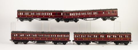 RAKE OF FOUR KIT BUILT 'O' GAUGE L.M.S. NON-CORRIDOR PASSENGER COACHES, incudes all third, brake