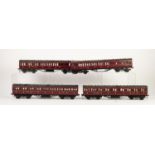 RAKE OF FOUR KIT BUILT 'O' GAUGE L.M.S. NON-CORRIDOR PASSENGER COACHES, incudes all third, brake