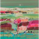 EMMA S. DAVIS (b.1975) MIXED MEDIA ON BOARD ?Spring Patterns and Moonlight? Signed, tilted verso