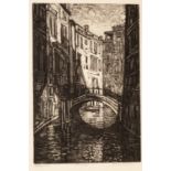 NORMAN JAQUES (1922-2014) TWO MONOCHROME AQUATINT ETCHINGS ?Venetian Canal?, Signed Artist?s Proof
