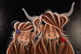 JENNIFER HOGWOOD (TWENTIETH/ TWENTY FIRST CENTURY) OIL ON CANVAS ?Roses are Red, Violets are Moo?