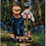 SHERREE VALENTINE DAINES (b.1959) OIL ON BOARD ?Morning Stroll? Initialled, titled to label verso