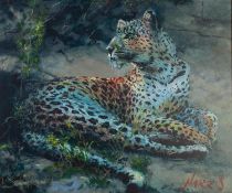 ROLF HARRIS (b.1930) ARTIST SIGNED LIMITED EDITION COLOUR PRINT ON CANVAS ?Leopard Reclining at