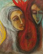 GOLDA ROSE (1921-2016) MIXED MEDIA ON PAPER ?The Prodigal?, two figures and a burning flame