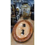 LARGE JAPANESE DECORATED VASE (A.F.), AND AN OVAL POTTERY MEAT PLATTER MADE IN SOUTH AFRICA HAVING