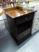 A DARK WOOD 'LAURA ASHLEY' BEDSIDE CABINET (TOP A.F.)