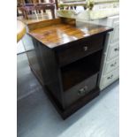 A DARK WOOD 'LAURA ASHLEY' BEDSIDE CABINET (TOP A.F.)