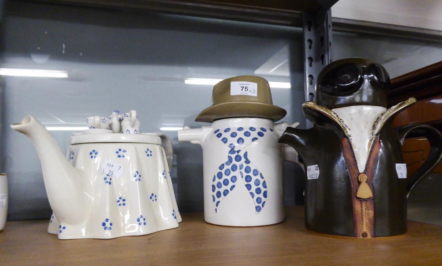 THREE J & C MARTIN POTTERY NOVELTY TEAPOTS FOR THE TEA COUNCIL