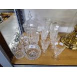 FIVE CRYSTAL D?ARQUES, FRENCH CUT GLASS TUMBLERS, A SET OF SIX ROYAL COUNTY CUT GLASS WINE GOBLETS