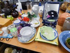 CARLTON WARE LEAF DISH, 3 FREE STANDING TOILET MIRRORS AND OTHER MINOR DECORATIVE SUNDRIES VARIOUS