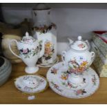 *FIVE ROYAL DOULTON CHRISTMAS PLATES (BOXED), WEDGEWOOD 'HATHAWAY' COFFEE POT, FINE BONE CHINA TABLE