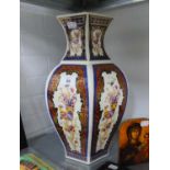 A LARGE ORIENTAL PORCELAIN HEXAGONAL VASE, PAINTED WITH EXOTIC BIRDS, 41cm high
